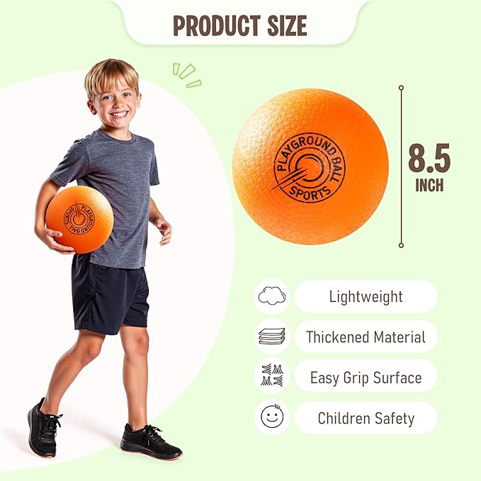 EVERICH Playground Balls Kickball, 6 or 12 Pack 8.5" Soft Dodgeballs Bouncy Rubber Kick Balls for Kids Adults Outdoor Indoor, 4 Square Ball School Yard Games Gift for Boys Girls 3-5 5-8 8-12 with Pump