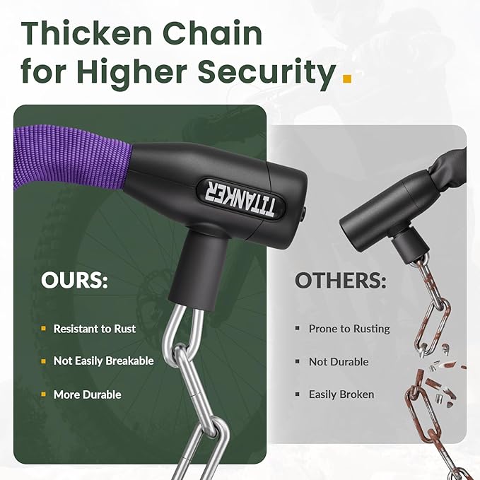 Titanker Bike Chain Lock with Keys, 3.3 Feet Security Heavy Duty Anti-Theft Bicycle Chain Locks for Bike, Motorcycle, Bicycle, Door, Gate, Fence, Grill (6mm, 8mm, 10mm Thick Chain)