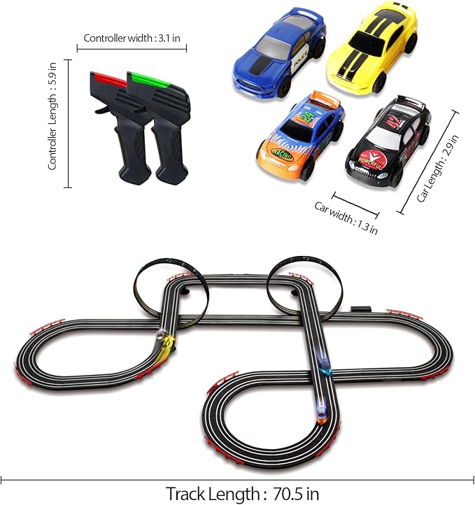 Slot Racing Car Track for Kids 28Ft Electric Powered Race Tracks Sets for Boys and Kids,Dual Racing with 4 High Speed Cars and 2 Hand Controllers, Gift Toys for Children 6,7,8 Years Old
