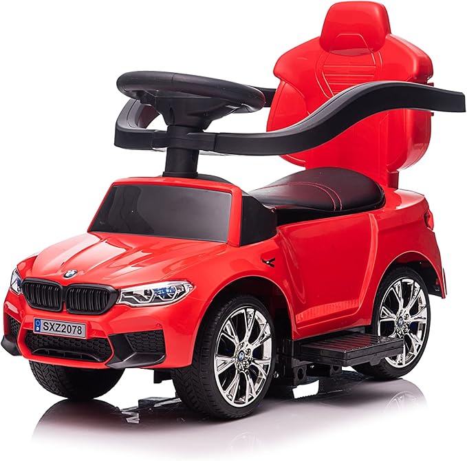 Best Ride On Cars BMW 4 in 1 Battery Powered Push Car, Red, Large