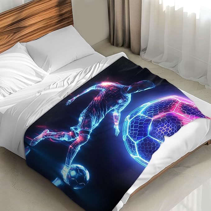 Soccer Blanket, Kids Blankets, Soccer Gifts for Boys 8-12, Cool 50 x 40 Inches Warm Lightweight Throw, Cozy Warm Flannel Throws for Bed Sofa Room Decor, Camping, Travel