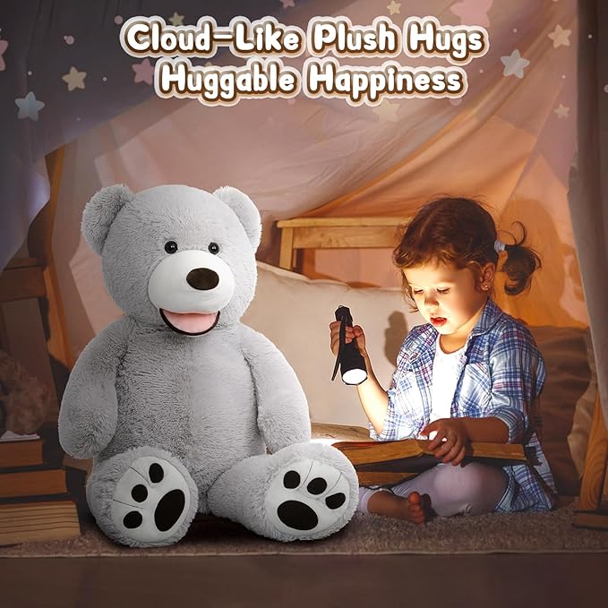 MorisMos Giant Teddy Bear, 39inch Large Stuffed Bears with Big Footprints Plush Stuffed Animals Gifts for Kids, Gray