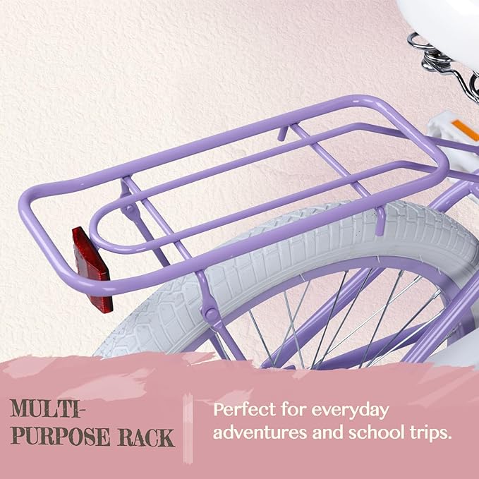 Glerc Sasha Girls Bike, 12-20 Inch Kids Bike for Children Ages 2-13 Years, Kids Bicycle with Doll-Seat & Basket & Training Wheels, Multiple Colors