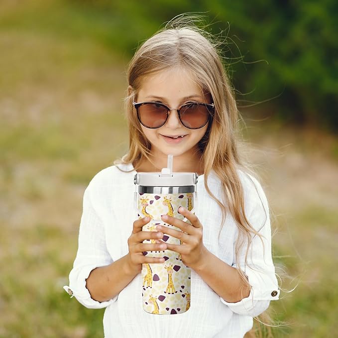 30 oz Giraffe Tumbler with Lid and Flip Straw, Stainless Steel Cup, Coffee Travel Mug, Giraffe Gifts, Decor Accessories