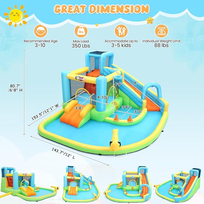 Whubefy 12.8x12ft Inflatable Bounce House for Big Kids, 13 in 1 Bouncy House Jump Castle for Kids 3-6 Indoor Outdoor Wet Dry Water Bounce House Double Slide with Pool, Ball Pit, Ring Toss Cones,5 Toys