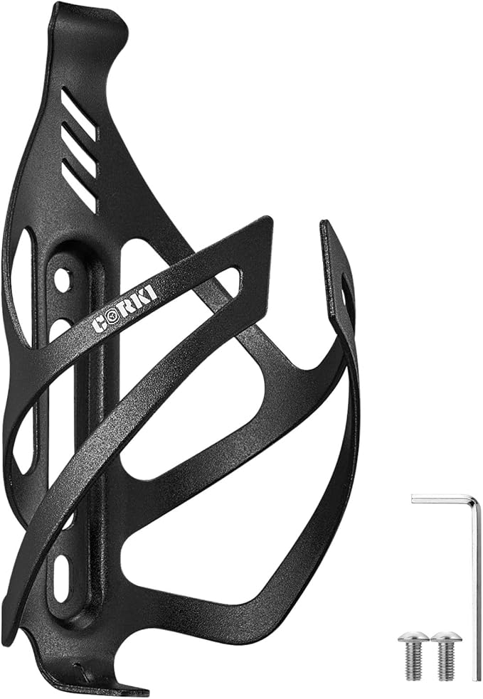 Corki Cycles Bike Water Bottle Holder Aluminum Alloy, Universal Bike Water Bottle Cage for Road, Mountain and Gravel Bikes -1 Pack - Black