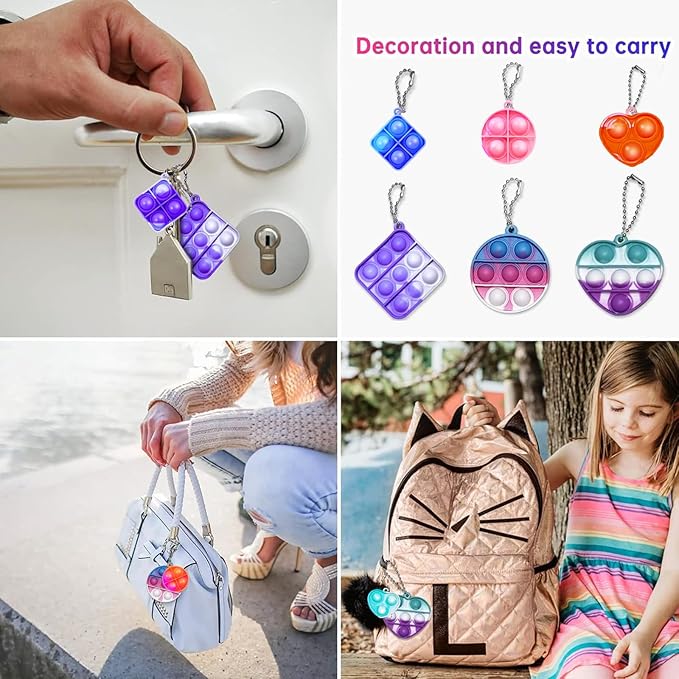 108 PCS Pop Fidget Keychain It Mini Fidget Toys Bulk Party Favors for Kids 4-8,8-12 Year Boys Girls Push Pops Bulk Toys Its Small Prizes for Kids Classroom Birthday Party Favors Bubble Poppers
