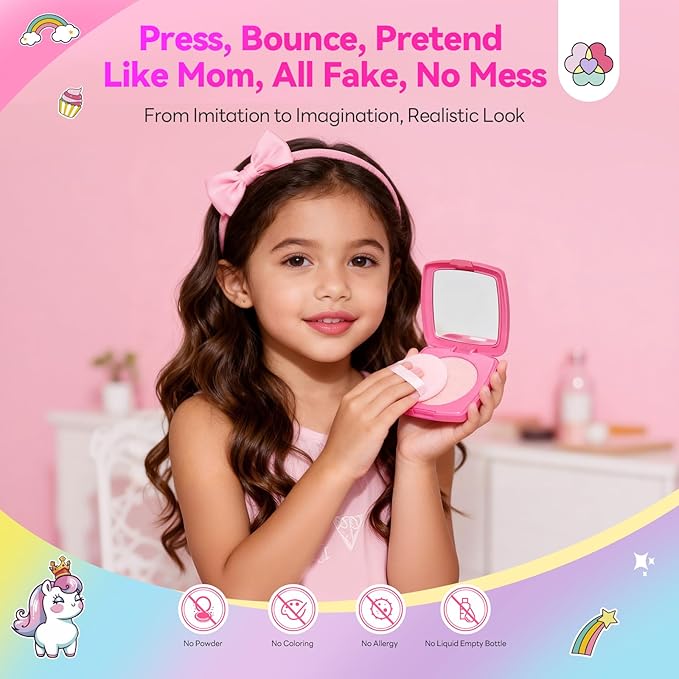 SAVILAND Pretend Makeup for Kids 27 PCS: Playful Fashion Fake Makeup Toxic-Free Toy Makeup for 3-8 Year Girls No-Mess Kids Pretend Makeup Kit Birthday Not Real Makeup