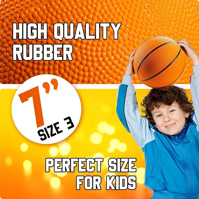 Bedwina Mini Basketballs - (2 or 4 Pack) - Rubber 7 Inch, Size 3 - Mini Hoop Outdoor Basketball Set for Small Hoops Indoor & Outdoor Pool Parties - Kids Birthday Gift, Arcade Games