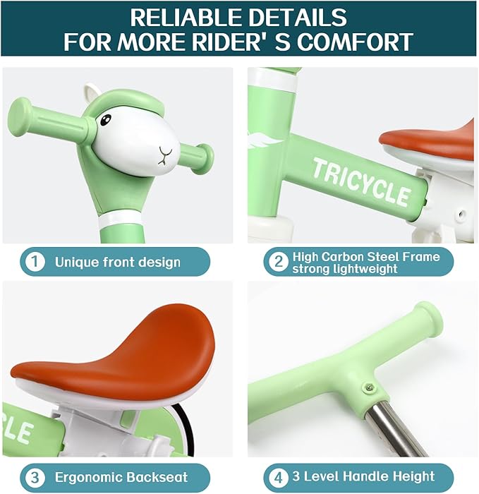 Tricycle for Toddlers 1-3 Year Olds, 5 in 1 Toddler Balance Bike 2-4 Years Old Boys Girls, Push Trike Toys with Adjustable Handle, Birthday Gifts for 2 3 4 5 Year Old Kids Bike (Green)