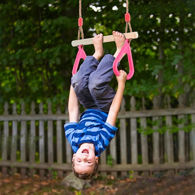 PELLOR Trapeze Bar Gym Rings -Trapeze Swing Bar for Playground Accessories Monkey Bars with Adjustable Rope Kit Equipment for Children Adult