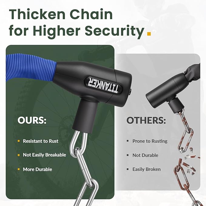 Titanker Bike Chain Lock with Keys, 3.3 Feet Security Heavy Duty Anti-Theft Bicycle Chain Locks for Bike, Motorcycle, Bicycle, Door, Gate, Fence, Grill (6mm, 8mm, 10mm Thick Chain)