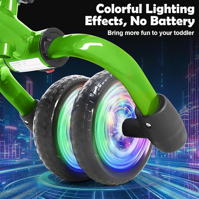 YGJT 3 in 1 Lighting Tricycle for Toddlers Age 2-5 Years Old, Folding Kids Balance Bike with Adjustable Seat and Removable Pedal, Toddler Bike Ride-on Toys for Infant, Gift for Baby Boys Girls(Green)