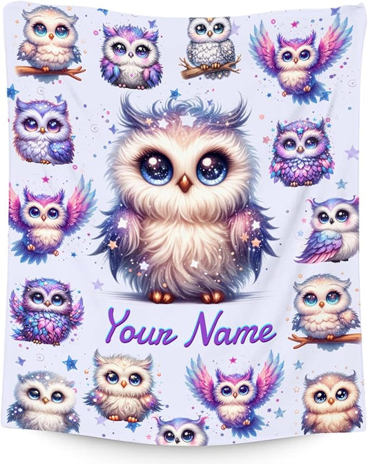 Toddlers Blanket Gifts, Girls Owl Blankets, Personalized Cute Owl Gifts for Granddaughter Daughter, Custom Soft Fleece Kids Throw for Couch, 30"x40"