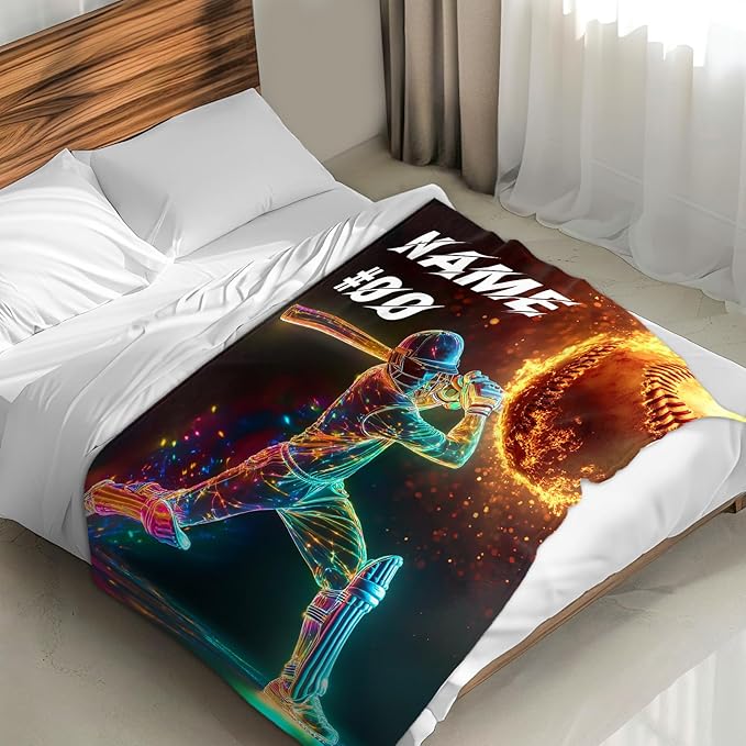 Personalized Basketball Blanket, 80 x 60 Inches Warm Throw Blanket, Personalized Blankets for Adults, Gift for Baseball Lovers, Warm Cozy Throw Blanket for Living Room, Bed, Sofa, Baseball Club