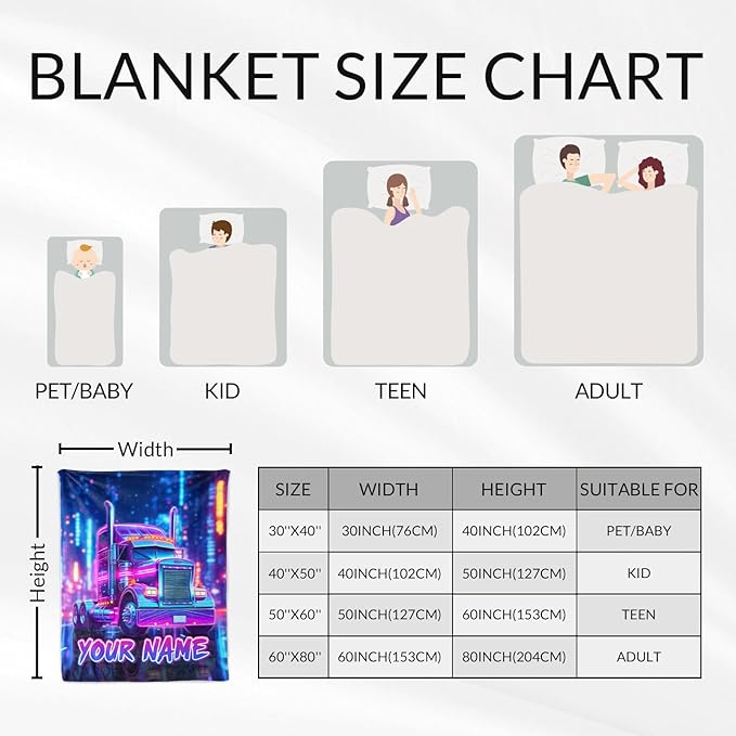 Custom Blanket for Truck Lovers - Fuzzy Adult Blanket Gift - Comfortable Throws for Bed, Living Room