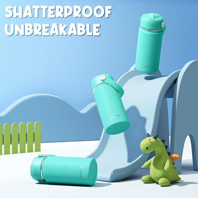 Fimibuke Kids Insulated Water Bottle - 14oz BPA-FREE 18/8 Stainless Steel Travel Tumbler Leak Proof Double Wall Vacuum Kids Cup with Straw Metal Water Bottle for School Boys Girls（2 Pack, Macaron）