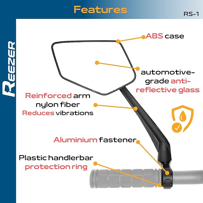 REEZER RS1 - Handlebar Bike mirror, 360° rotatable & foldable, large field of vision, Bicycle rearview mirrors, 0,86" to 1", Reflective - PAIR