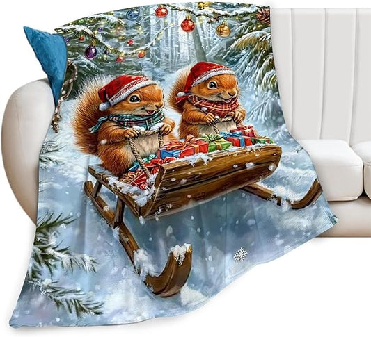 Christmas Squirrel Blanket Cute Animal Throw Blankets Gifts for Girls Boys Kids Squirrel Lover Soft Cozy Fleece Plush for Couch Sofa Bed 80"x60"