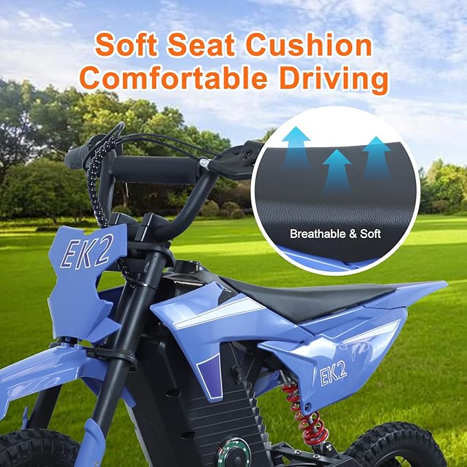 EK2 Kids Electric Dirt Bike, 350W Motor, 15 MPH Max Speed, 36V 5.2Ah Lithium Battery 12 Miles Max Range, Electric Motorcycle for Kids Aged 5-10, Blue