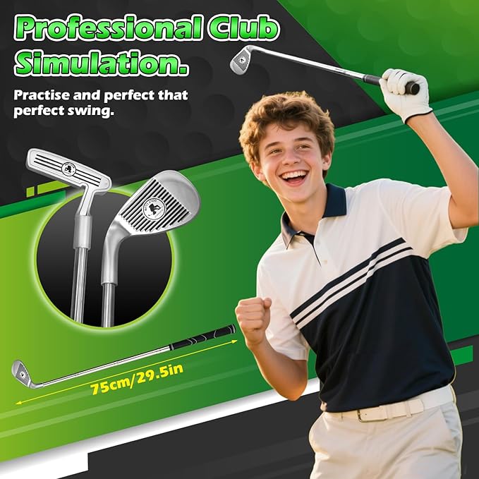 Golf Putting Mat for Kids, Toy Golf Set with Light up Holes, Glowing Balls, Practice Putting Green with 2 Clubs, Golfing Mats Indoor Outdoor, Sport Game Gifts for Kids Teens Family