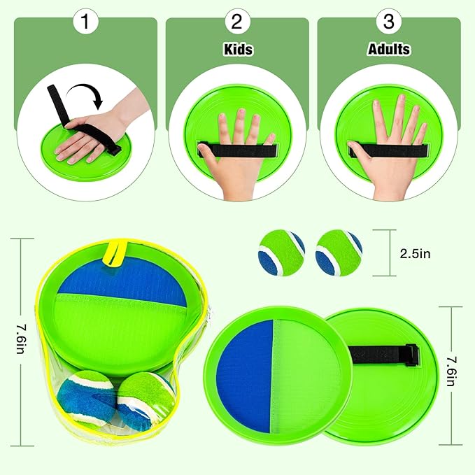 Toss and Catch Ball Game Set - Classic Kids Outdoor Indoor Activity Toys - Great Games for Beach Pool Yard Camping - Sticky Paddle Ball Toy Gift for Toddlers Boys Girls 3 4 5 6 7 8 9 10 11 12 Year Old