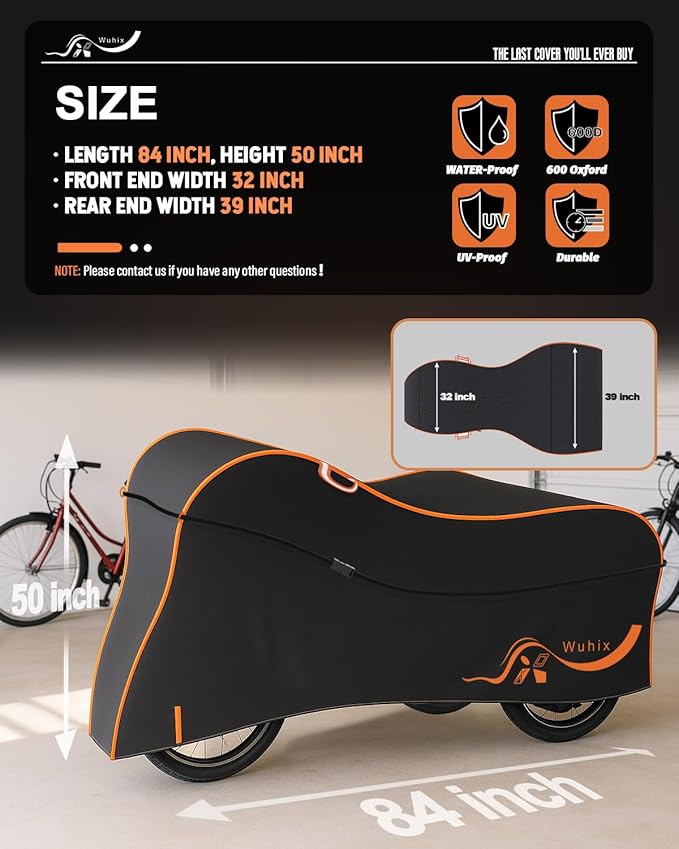Adult Tricycle Cover – Waterproof Outdoor Trike Covers for 3 Wheel Bike, Heavy Duty 600D Oxford Fabric – Fits Adult Trike, Electric Tricycle, Cruiser or Road Bikes – UV, Snow & Rain Protection