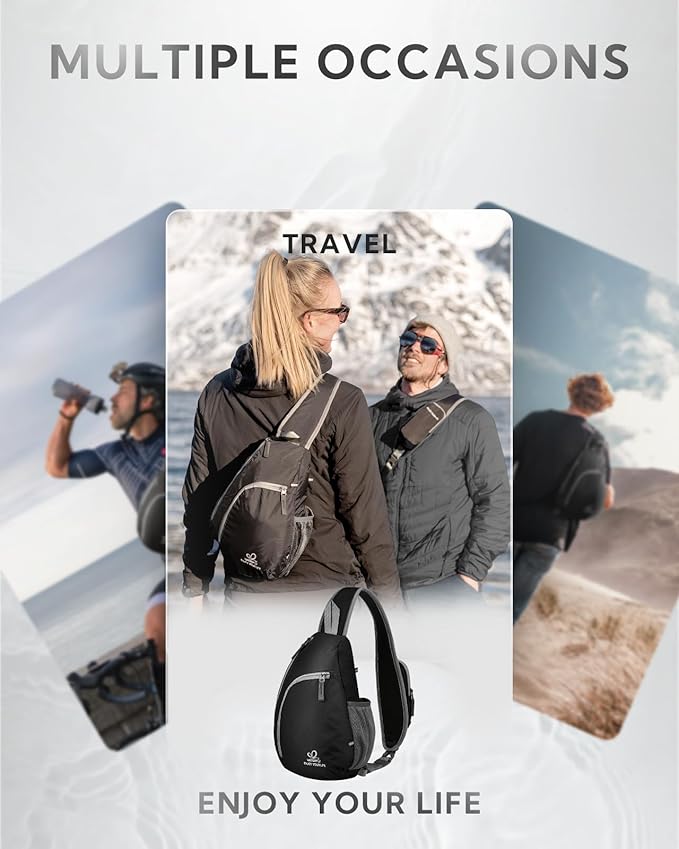 WATERFLY Crossbody Sling Bag Small Water Resistant Backpack Lightweight Shoulder Chest Daypack for Men Women Hiking Travel