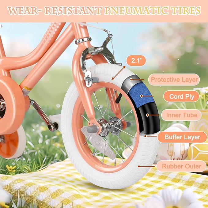 XJD Girls Bike for Toddlers and Kids Ages 2-12 Years Old,12 14 16 Inch Kids Bike with Training Wheels & Basket