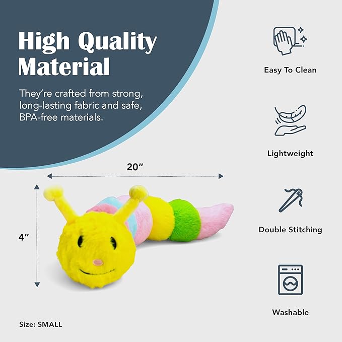 Flourish Pets 3 in 1 Multi-Layer Chew Toy for Active Dogs | Non-Toxic BPA Free Double Stitched Soft Fabric Exterior Dog Toys | Long-Lasting Dog Plush Toys - Small Catterpillar (20″)