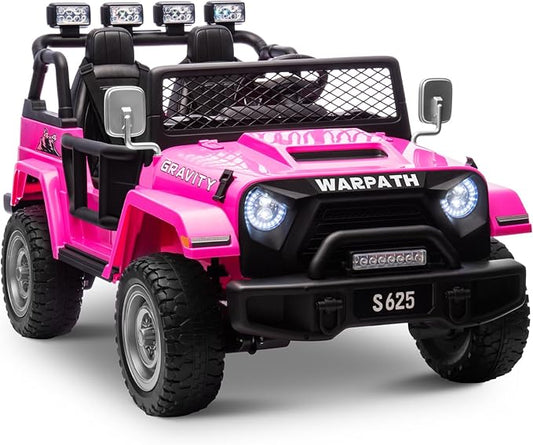 OTTARO Ride on Cars Vehicles 2 Seater, Battery Powered 12V Large Electric Truck for Kids with Remote Control, Spring Suspension, LED Lights, Music(Pink)