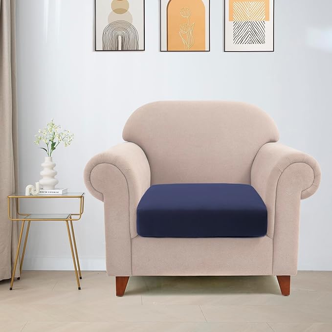 100% Waterproof Couch Cushion Covers Chair Seat Cover, Stretch Sofa Cushion Covers for Sectional Sofa, Reversible Furniture Protector Covers for Pets, Washable (Chair Cushion, Navy)