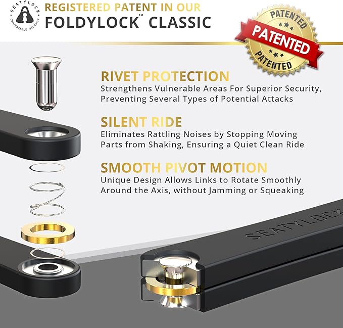Seatylock FoldyLock Classic 100 Folding Bike Lock - Patented 16/18 High Security Sold Secure Gold Bicycle Lock - Heavy Duty Anti Theft Secure Guard with Keys & Case Mount - 39.4"