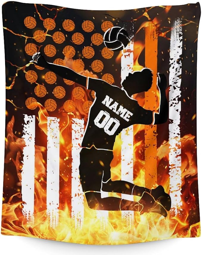 Personalized Volleyball Throw Blanket Gifts with Name for Boys, Sport Blanket for Kids Teens Adults Volleyball Lovers, Custom 60x50 Inches Soft Blankets for Sofa Couch Bed