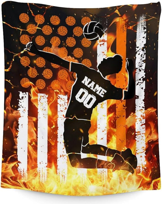 Personalized Volleyball Blankets for Boys Men, Cool Throw Blanket for Adults Volleyball Lovers Volleyball Players, Custom Name 60x80 Soft Throws for Couch Sofa, Volleyball Stuff