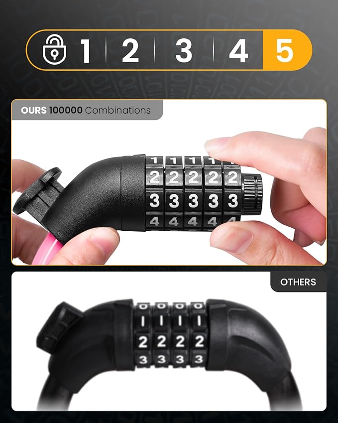 Bike Lock Cable with Combination,High Security 5-Digit Resettable Combination Bicycle Lock Anti-Theft, with Mounting Bracket for Bikes and Scooters