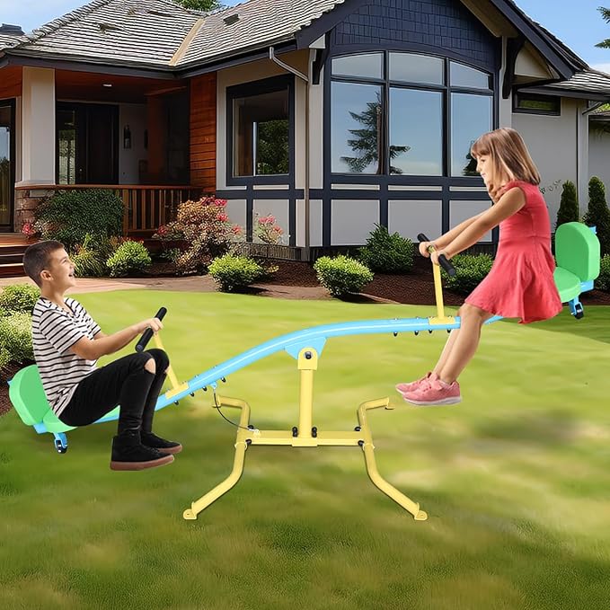 360° Rotating Seesaw Teeter Totter for Kids with backrest Indoor and Outdoor Playground Equipment for Backyard