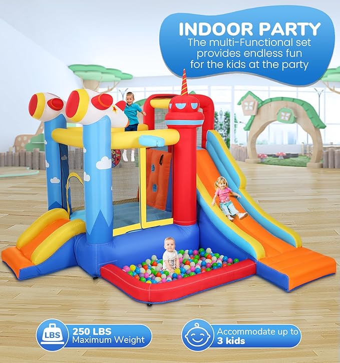 Inflatable Bounce House Water Slide, 7-in-1 Bouncy Castle Combo Water Pool & Bouncing Area & Slides & Basketball Game & Dart Game, Jump House for Kids Aged 3-10 w/Storage Bag, Orange