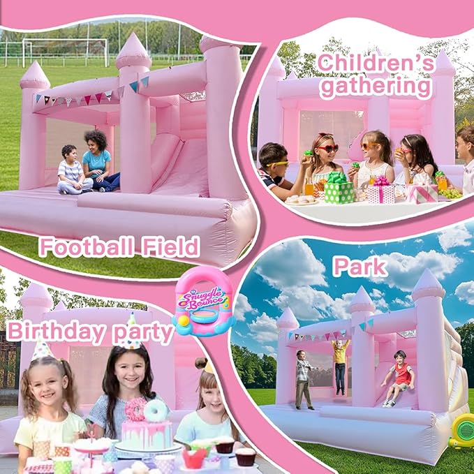 13FT 100% PVC Pink Bounce House Inflatable Bouncer with Air Blower Indoor and Outdoor Large Bouncing Castle Party Supplies & Holiday Decorations Easy to Install