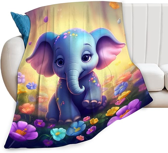 Elephant Blanket Elephant Gifts for Girls Cute Little Elephant Throw Blanket for Kids Adults Soft Warm Cozy Fleece Blanket for Couch Sofa Bed 60"x80"