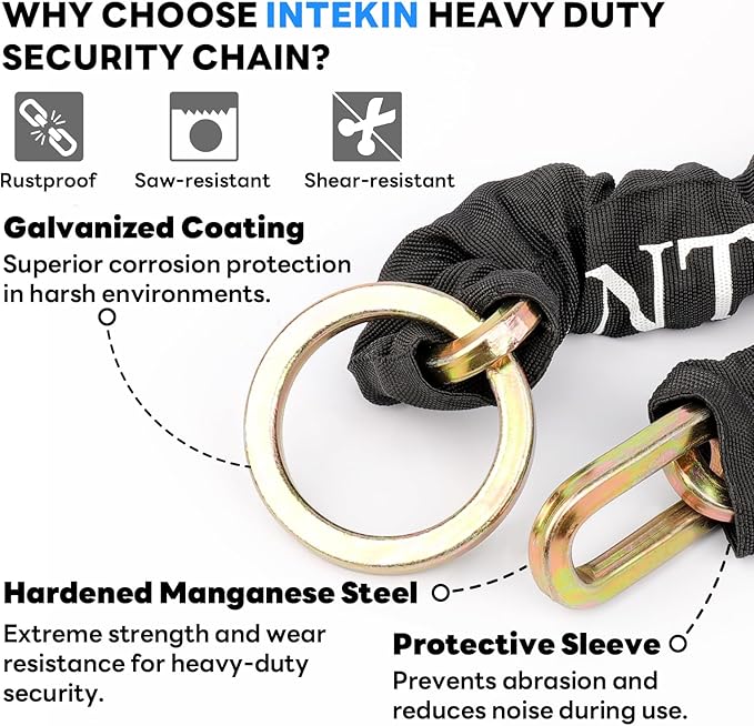 Security Chain 3.3 ft x 3/8" Thick Bike Lock Chain - High Security Hardened Steel Cut Proof Chain for Bikes, Containers, Motorcycles, Trailers, ATV's (Chain Only)
