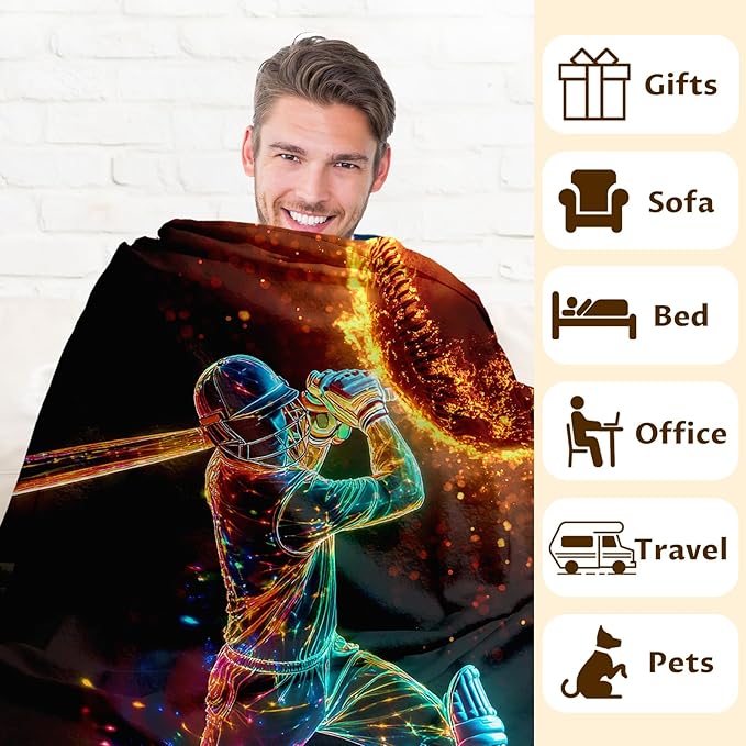 Kids Blanket, Baseball Blanket, 60 x 50 Inches Soft Fuzzy Blanket for Boys, Baseball Lover Blanket, Warm Flannel Throw Blankets for Bed Bedding Room Decor, Camping, Travel, Baseball Club