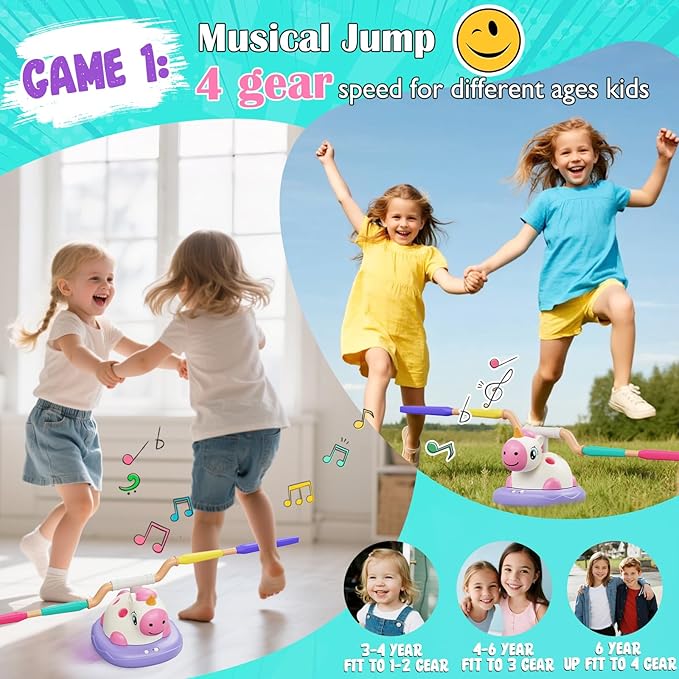 Outdoor Games Toys for Kids, 3 in 1 Rocket Launcher, Musical Jumping & Ring Toss Games with Remote Control, Unicorn Toys for Girls Age 4-6, Outdoor Play Toy for Toddlers 3-5 4-8 Birthday Gift Party