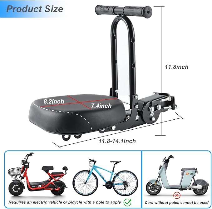 Bike Child Seat,Front Mount Detachable Bicycle Kids Seat, Child Seat with Shock Absorbing Pedal Guardrail，Suitable for Pedal Scooter Motorcycle Bicycle