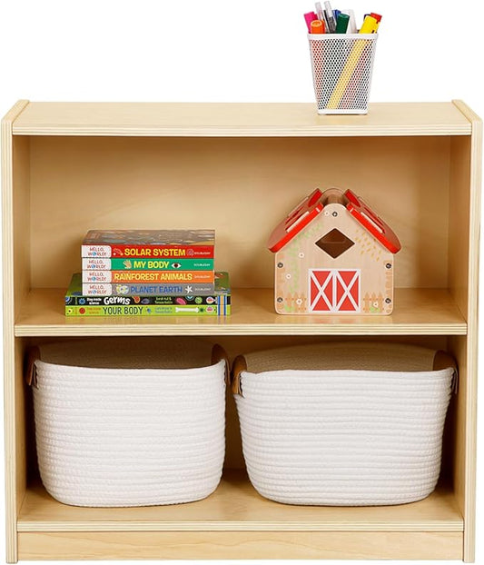 OOOK Montessori Toy Shelf, 2-Tier Wooden Storage Shelf for Kids, Modern Style, Kids Bookshelf and Toy Storage, Classroom, Kindergarten, Playroom, Daycare Center