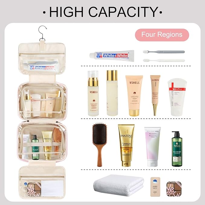 TOPEAST Hanging Toiletry Bag for Women - Travel Toiletry Bag Makeup Bag, Portable Toiletries Cosmetic Bag, Airplane Travel Essentials - Letter Z, Purple