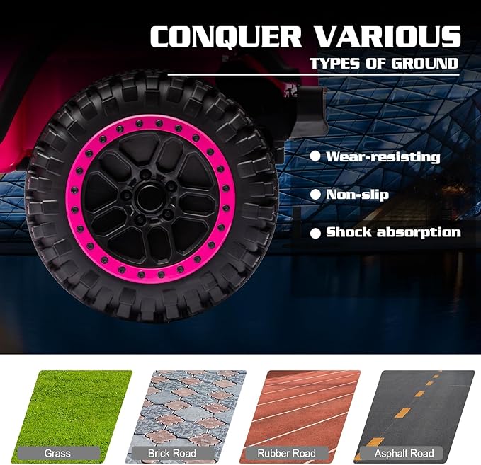 FINITO 24V Ride On Toys, Electric Car for Kids, with Remote Control, LED Lights, Music Player, and Bluetooth Functionality, Suitable as a Gift for Boys and Girls Aged 3+ (Pink)