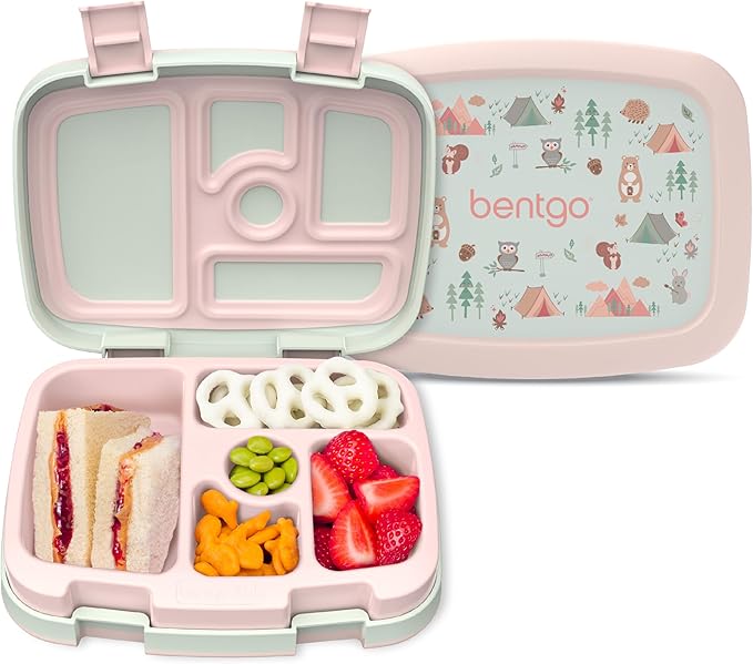 Bentgo Kids Prints Leak-Proof, 5-Compartment Bento-Style Kids Lunch Box - Ideal Portion Sizes for Ages 3-7, Durable, Drop-Proof, Dishwasher Safe, & PFAS & BPA-Free Materials (Nature Adventure)