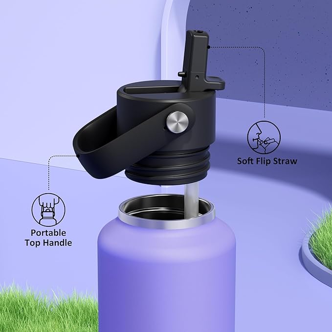 POWCAN 18oz Travel Water Bottle: Leakproof, Keep Cold 24H, BPA-Free, Lid with Handle, Insulated Water Bottle with Straw for School, Outdoors, Running, Camping, Gym, Playground, Teens (Violet's Tale)