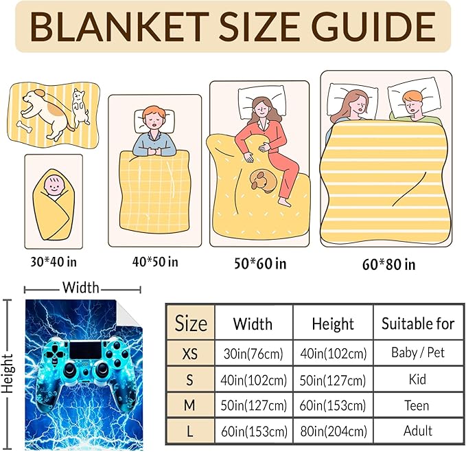 Blanket for Boys Men Gaming Theme Throw Blankets for Kids Adults Game Lovers, 60x80 Inches Cozy Soft Cool Throw for Sofa Couch Bed Office
